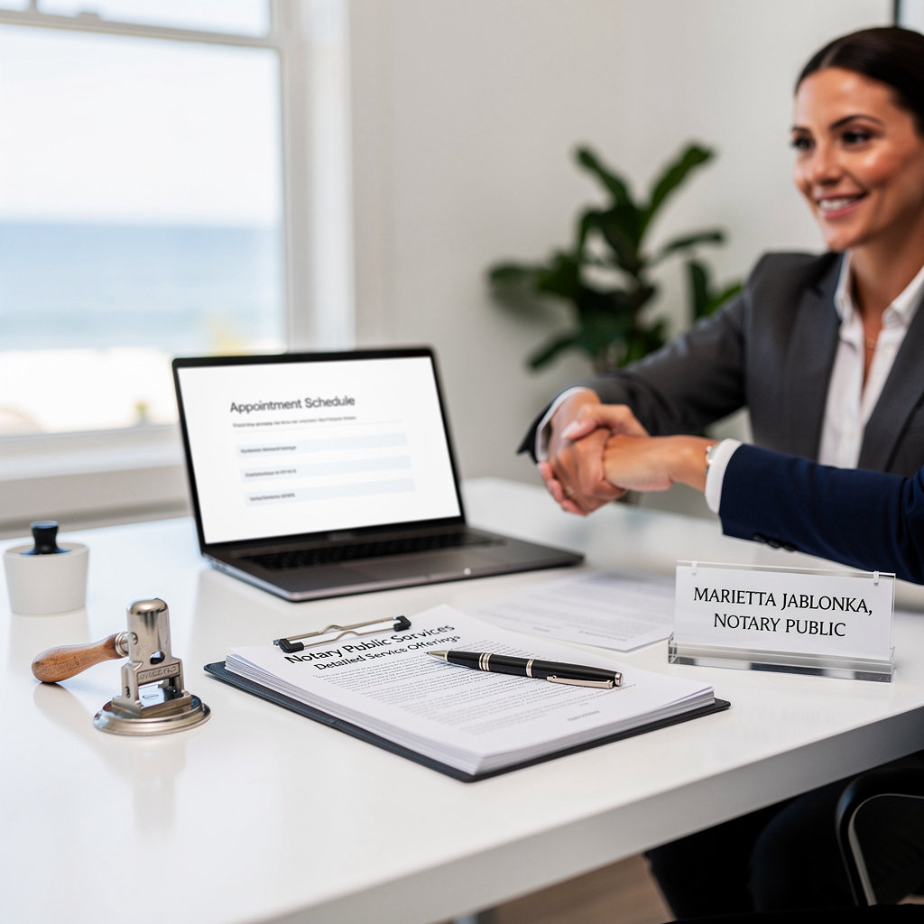 Marietta Jablonka, Notary Public Santa Barbara providing detailed legal document notarization services for clients